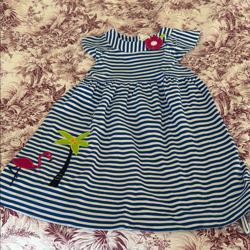 Florence Eiseman Blue and White Striped Dress with Flamingo